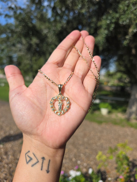 14k plated san judas heart necklace & pendant 20' #309