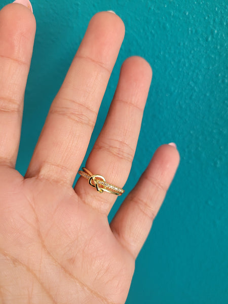 Love knot ring adjustable gold plated