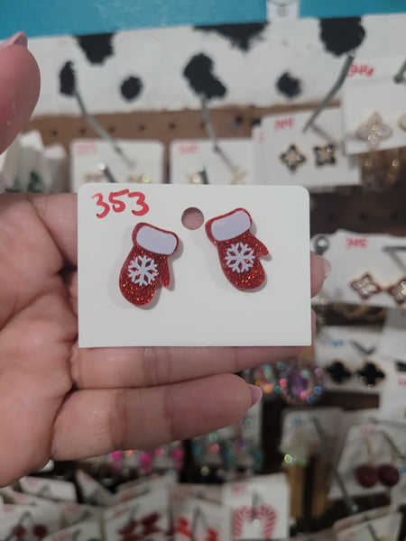 Christmas acrylic red glitter studs #353 #354 #355