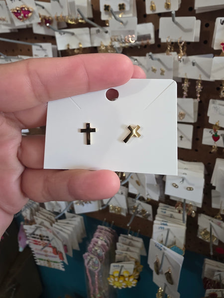 18k plated gold cross mini studs